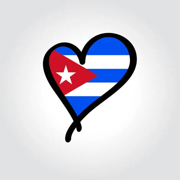 Vector illustration of Cuban flag heart-shaped hand drawn logo. Vector illustration.