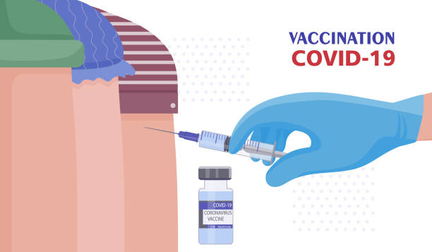illustrations, cliparts, dessins animés et icônes de coronavirus kovid-19 vaccination. le médecin injecte une dose de vaccin dans le bras du patient. tir antiviral. protection sûre et opportune de la personne contre le virus - administering