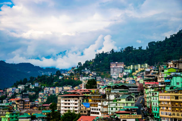 istock Colorful hill station and cloudy blue sky 1296295559