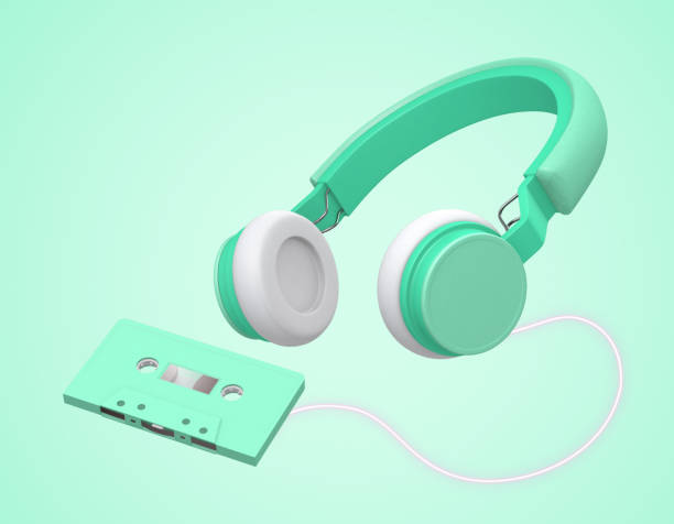 istock green wireless headphones link cassette tapes , 3d rendering 1296295768