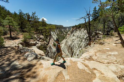 Traveling in USA Southwest: Woman hiking in Zion National Park