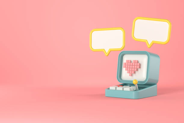 istock 3d rendering of retro computer and heart pixel. 1296301584