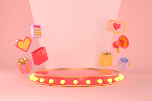istock 3d rendering of podium and Online shopping. 1296301594