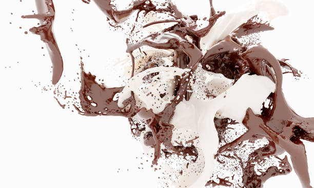 istock Dark chocolate and white milk splashes isolated on white background 1296303077