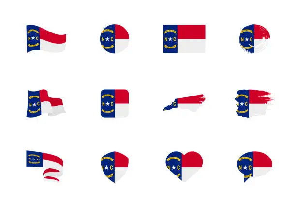 Vector illustration of North Carolina - flat collection of US states flags.