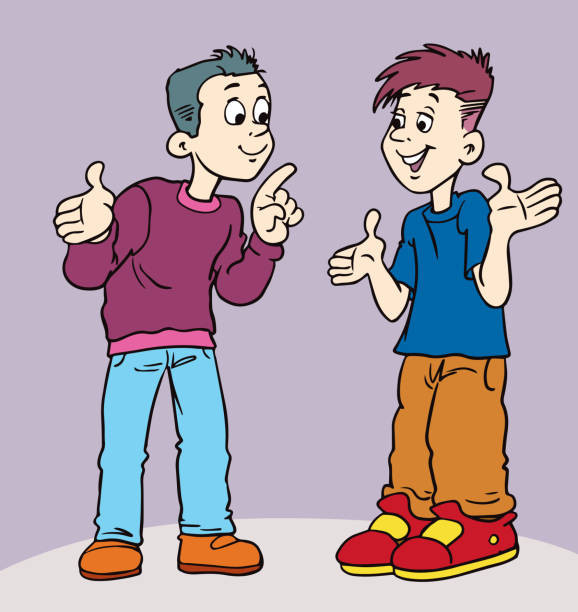 Vector Illustration Of Two Boys Talking Reunion Friends Stock Illustration  - Download Image Now - iStock