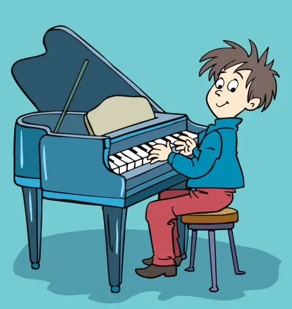 Vector illustration of Cartoon little boy playing piano