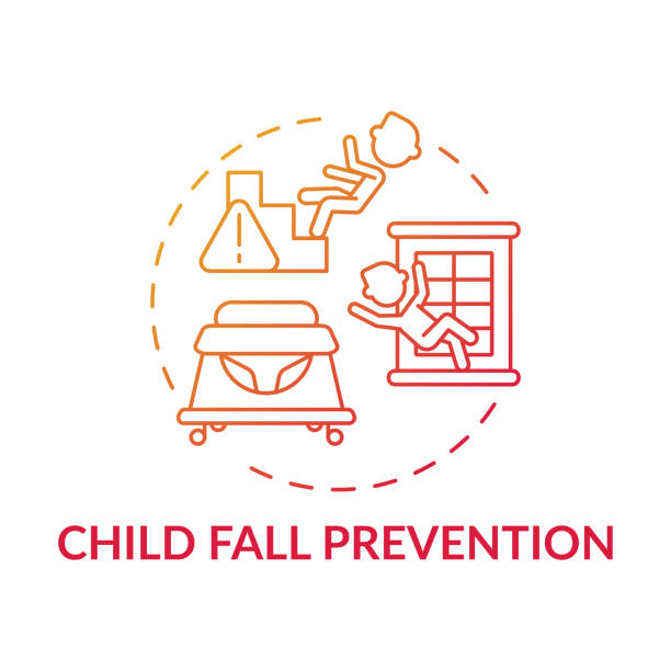 illustrazioni stock, clip art, cartoni animati e icone di tendenza di icona del concetto di sfumatura rossa per la prevenzione delle caduta dei bambini - babyproof