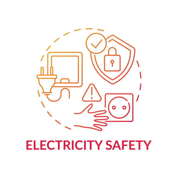 ilustraciones, imágenes clip art, dibujos animados e iconos de stock de icono de concepto de gradiente rojo de seguridad eléctrica - instalación eléctrica