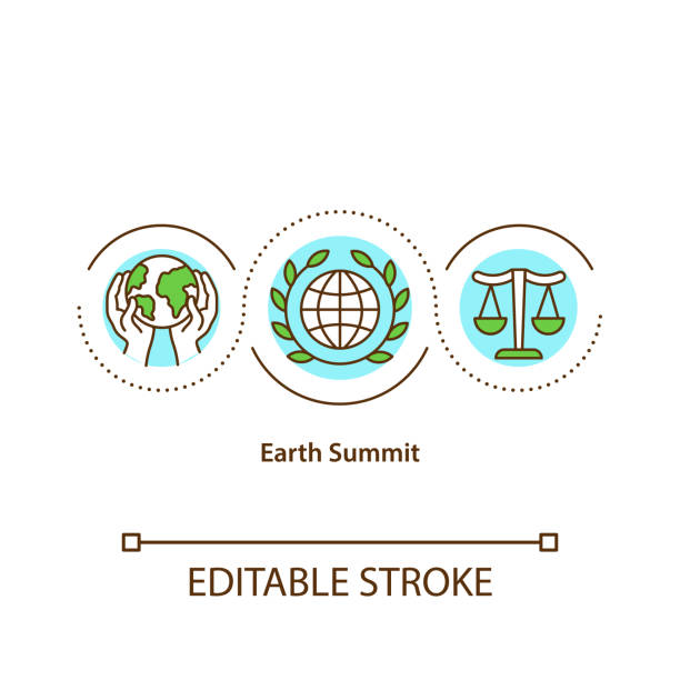 Earth summit concept icon Earth summit concept icon. Building international consensus for the sake of environment idea thin line illustration. Vector isolated outline RGB color drawing. Climate justice. Editable stroke climate justice stock illustrations