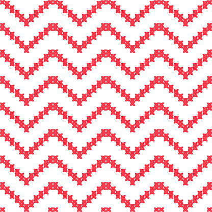 Red and white zigzag pattern, cross sitch white background