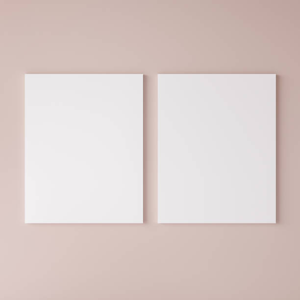 istock two wooden canvas on pink and white wall, frame mockup 1296313012