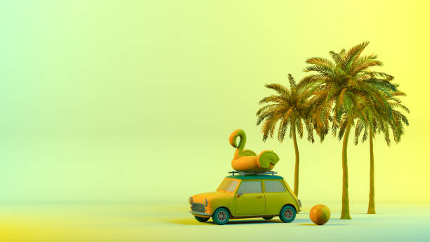 istock Minimal Summer and Travel Concept, Palm Tree, Yellow, Green Color Gradient Background, Sunlight 1296313058