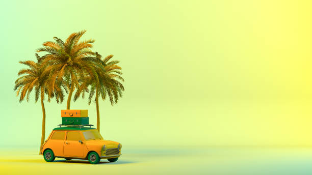 istock Minimal Summer and Travel Concept, Palm Tree, Yellow, Green Color Gradient Background, Sunlight 1296313523