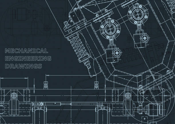 Corporate Identity, backgrounds. Mechanical engineering drawing. Machine-building industry Corporate Identity. Machine-building industry. Instrument-making drawings. Blueprint, diagram, plan, sketch electricity drawings stock illustrations