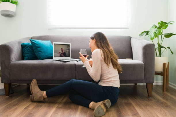 istock Attractive couple in a romantic online date 1296315964