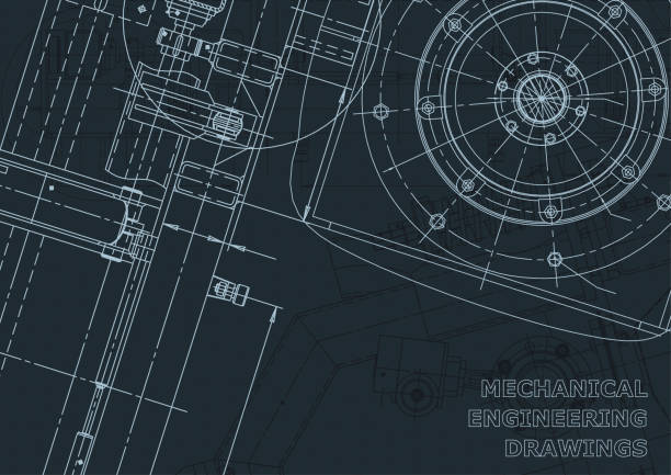 회사 정체성, 배경. 기계 공학 도면. 기계 건설 산업 - construction plan electricity blueprint stock illustrations