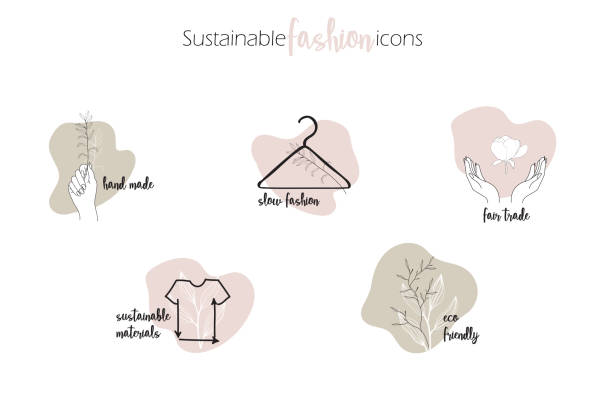 nachhaltige mode-ikonen, handgefertigt, langsame mode, fairer handel, verantwortungsvolle materialien, umweltfreundlicher stoff - fashion industry textile man made material green stock-grafiken, -clipart, -cartoons und -symbole