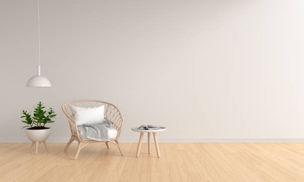 istock Weave wooden chair in white room for mockup, 3D rendering 1296320435