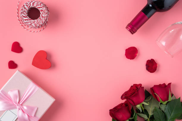 istock Valentine's Day design concept background with rose flower and gift box. 1296322581