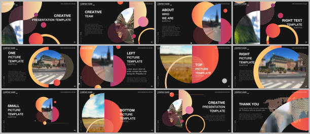 Presentation design vector templates, multipurpose template for presentation slide, flyer, brochure cover design, infographic report. Simple design background with circles, geometric round shapes. Presentation design vector templates, multipurpose template for presentation slide, flyer, brochure cover design, infographic report. Simple design background with circles, geometric round shapes book cover photos stock illustrations
