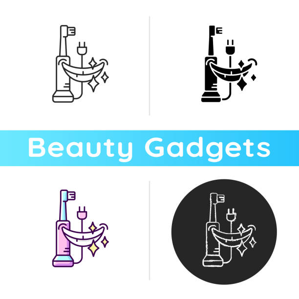 ilustraciones, imágenes clip art, dibujos animados e iconos de stock de icono del cepillo de dientes eléctrico - dental hygiene elegance black toothbrush