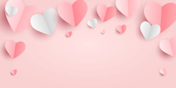 istock Valentines hearts postcard. Paper flying elements on pink background. Vector symbols of love in shape of heart for Happy Women's, Mother's, Valentine's Day, birthday greeting card design. JPG 1296328241