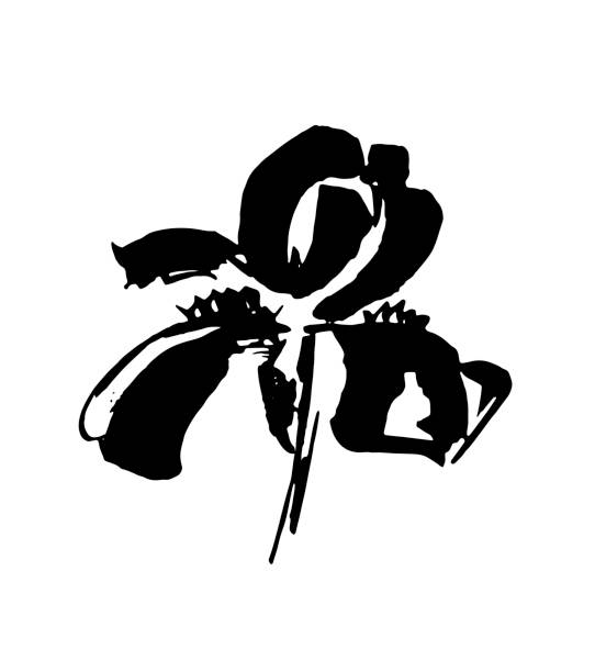 logo kwiatu wektora. kwiatowe tło. atrament kaligrafii. stylizowana kaligraficzna przysłona atramentu. - iris ink and brush sign flower stock illustrations