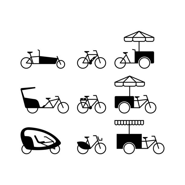 business fahrrad icon-set - lastenrad stock-grafiken, -clipart, -cartoons und -symbole