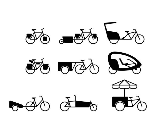 cargo fahrrad icon-set - lastenrad stock-grafiken, -clipart, -cartoons und -symbole