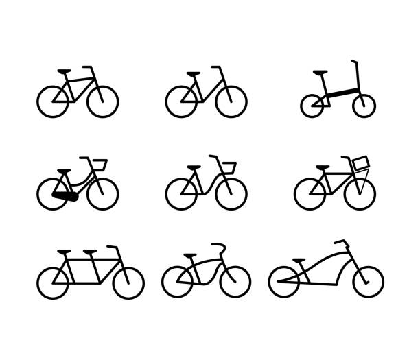 Leisure Bicycle Icon-Set Leisure Bicycle Icon-Set, Outline Flat Design, Black & White, Vector Grafic bycicle stock illustrations