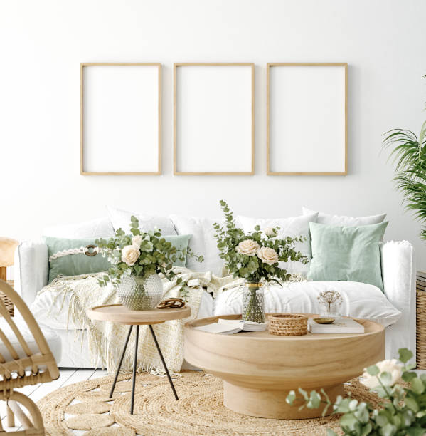 istock Mockup frame in coastal boho living room interior background 1296335229