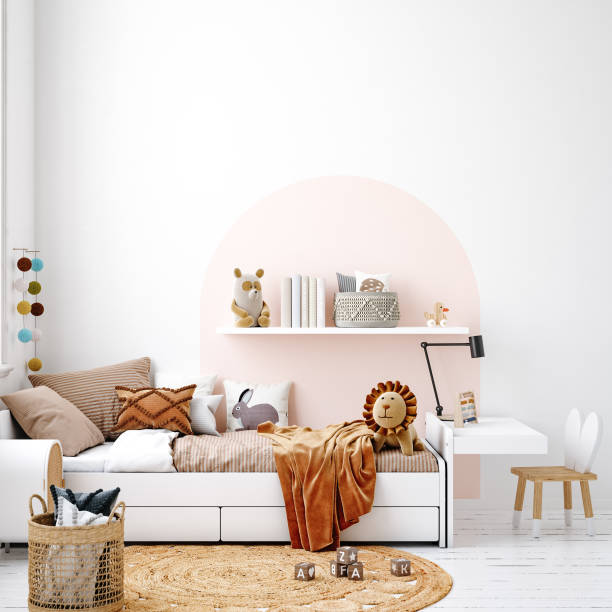 istock White cozy children room interior background, Scandinavian style 1296335235