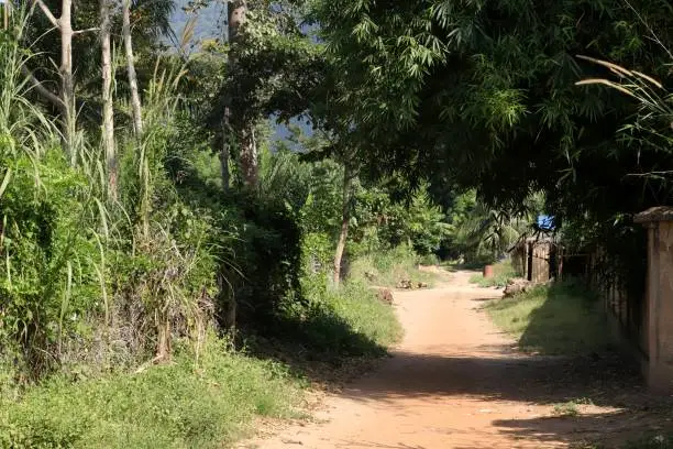 Kpalimé, Togo - November 24, 2019: Road close Hotel Royal, West Africa.