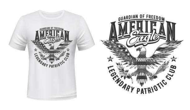 미국 독수리 깃발, 티셔츠 프린트 모형, 미국 클럽 - symbol military star eagle stock illustrations