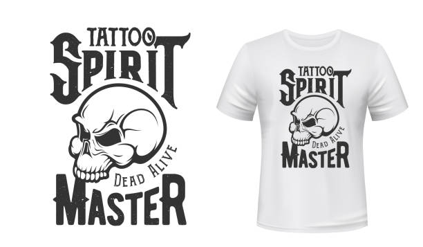 illustrazioni stock, clip art, cartoni animati e icone di tendenza di tatuaggio maestro teschio t-shirt stampa mockup, studio - skull dirty insignia grunge