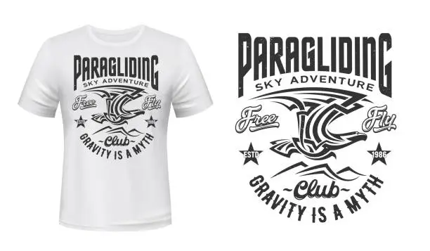 Vector illustration of Paragliding club t-shirt vector print with eagle