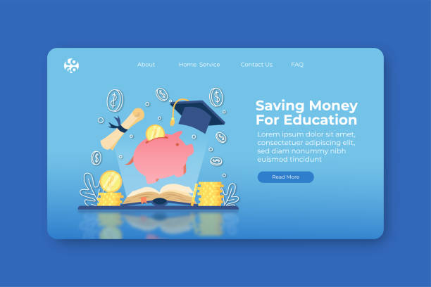 ilustrações de stock, clip art, desenhos animados e ícones de modern flat design vector illustration. saving money for education landing page and web banner template. investment in education, scholarship, open book with piggy bank and graduation cap. - book open vector page