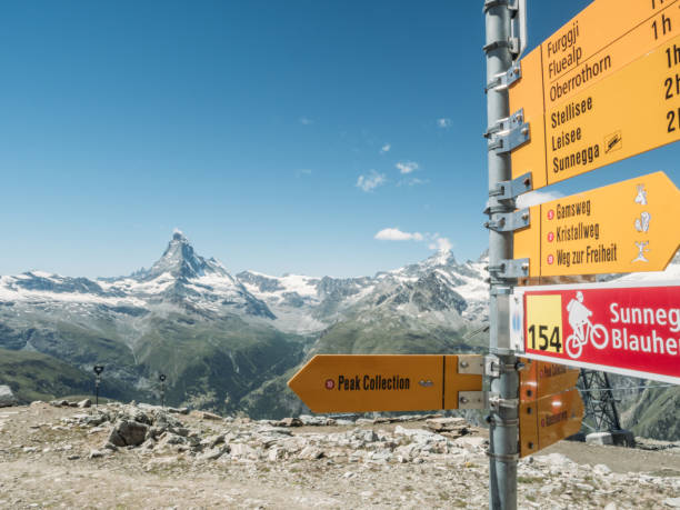 istock Directional signs on mountain trail 1296340836