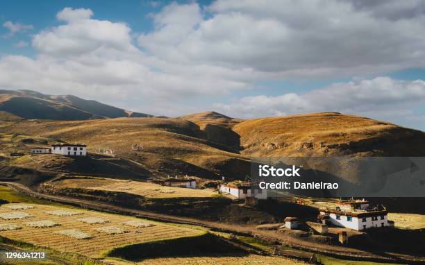 Village Houses In Spiti Valley And Himalayas In Komic Himachal Pradesh India Stock Photo - Download Image Now
