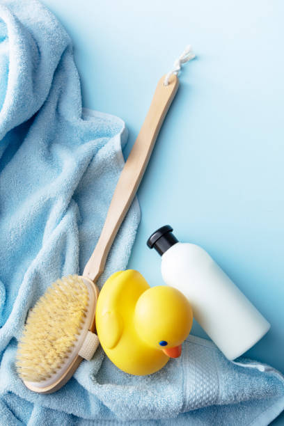 istock Bath: Towel, Rubber Duck, Bath Brush and Soap Still Life 1296342821