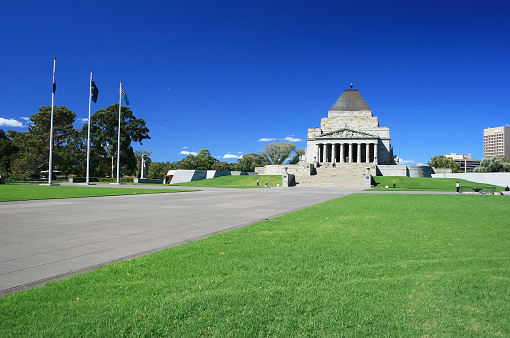 Melbourne, Australia - March 19, 2012: The historic building of Government House, near the Royal Botanic Gardens in Melbourne in a sunny day.