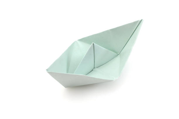 Blue paper boat. Origami ship