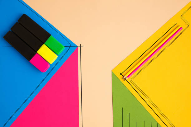 istock Stationery in bright pop colors with visual illusion effect, modern trendy line art 1296345617