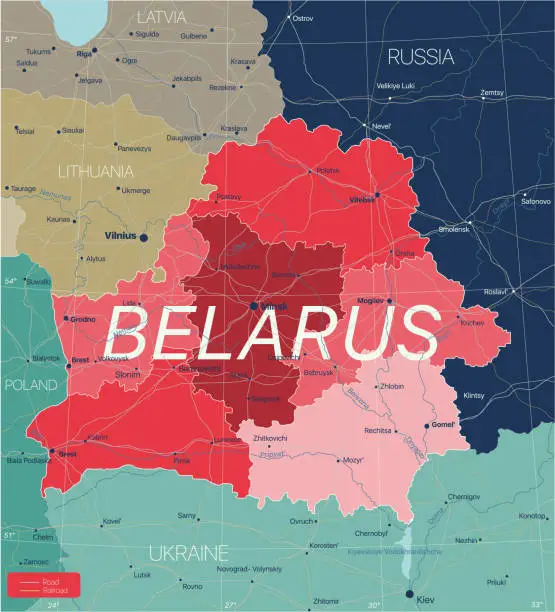 Vector illustration of Belarus country detailed editable map