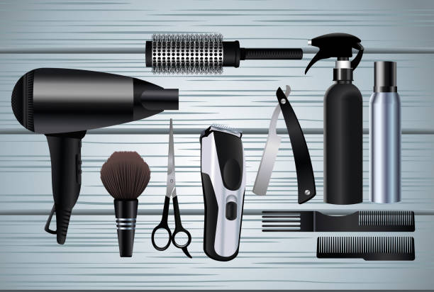 istock hairdressing tools equipment icons in wooden background 1296350192