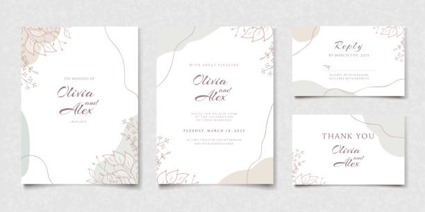 우아한 꽃 웨딩 초대 카드 템플릿 - wedding invitation stock illustrations