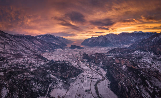 Garda lake valley at sunset