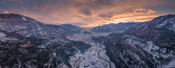 Garda lake valley at sunset