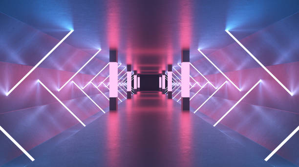 istock Futuristic Dark Tunnel with Neon Lights 1296355810